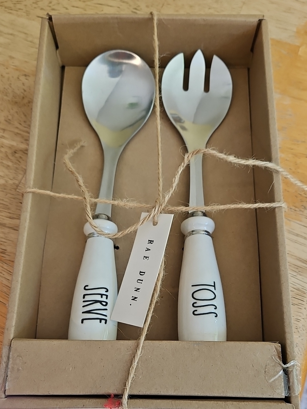 Rae Dunn White Serve & Toss Salad Servers with Stainless Heads